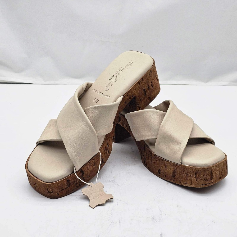 Andrea e Michele Platform Sandals Women 9.5 Italy Cream NWT Leather Cork Wedge